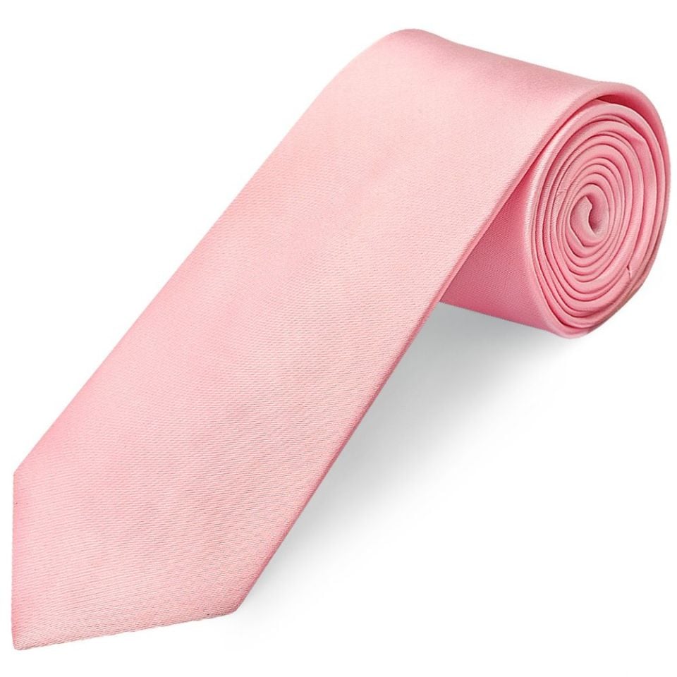 Plain Pink Satin Classic Men's Tie and Pocket Square Set