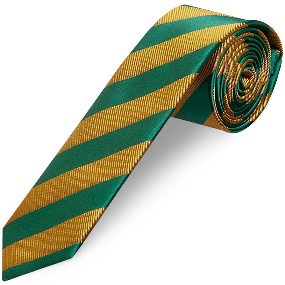 Green and Gold Striped Skinny Men's Tie