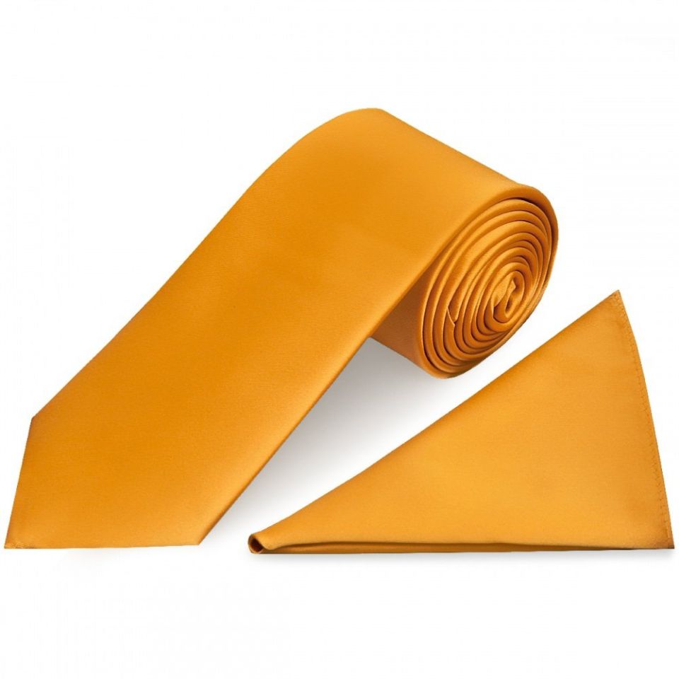 Plain Rust Satin Classic Men's Tie and Pocket Square Set
