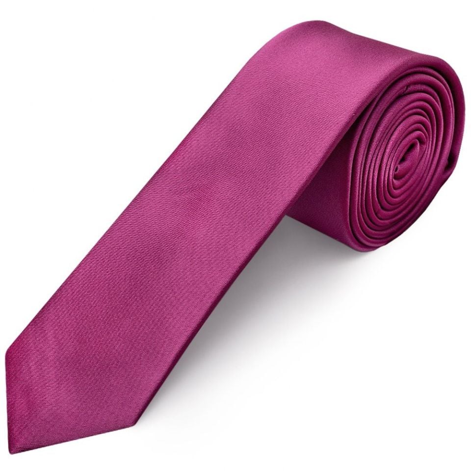 Fuchsia Pink Satin Skinny Boys Tie and Pocket Square Set