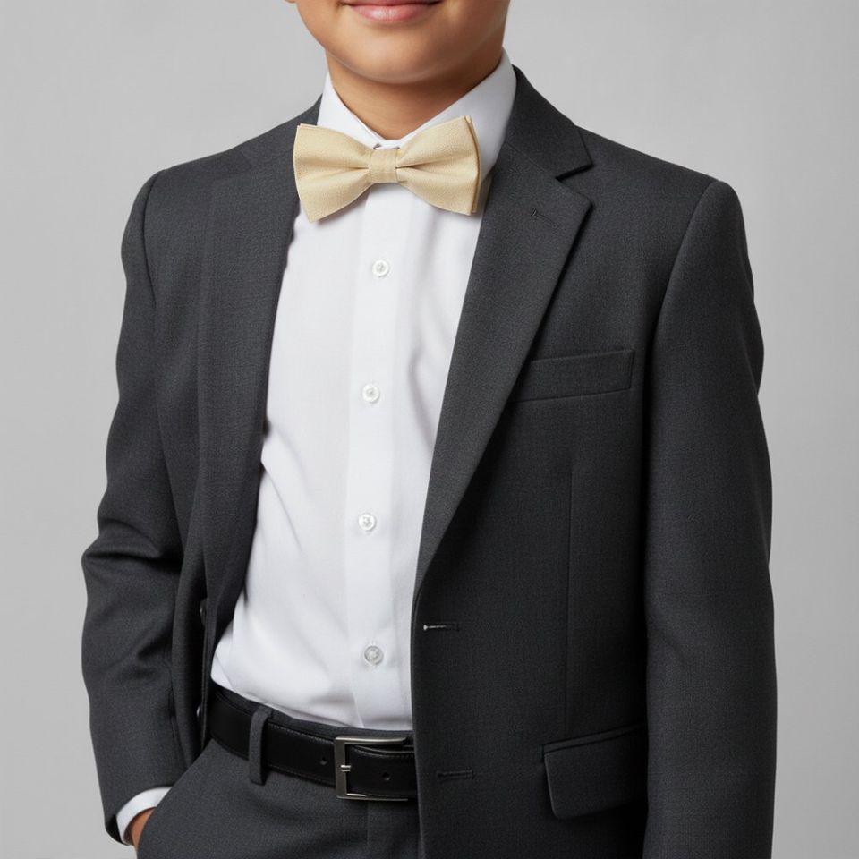 Pre Tied Champagne Textured Silk Boys Bow Tie Age 8-11
