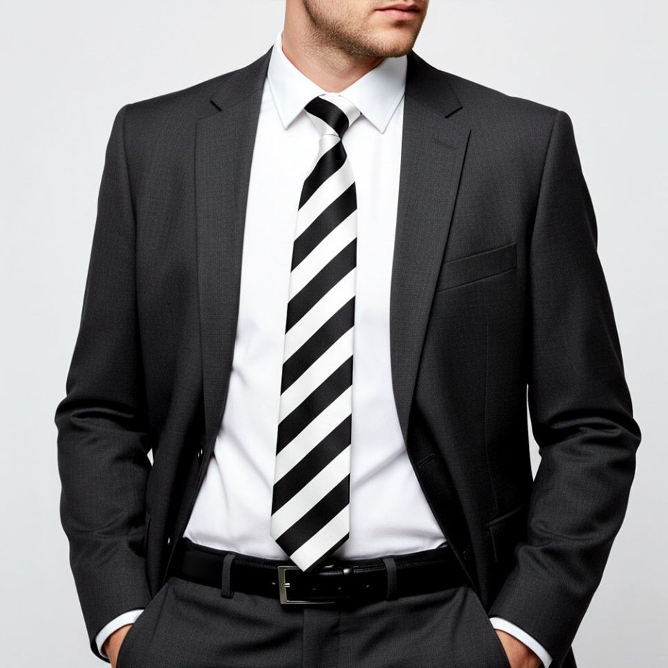 Black and White Striped Hand Made Classic Men's Football Tie