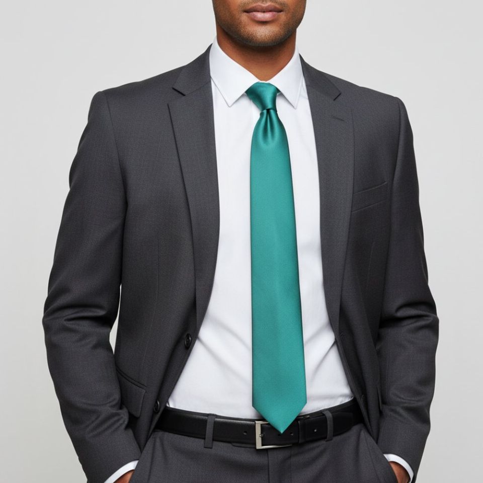 Plain Teal Green Satin Classic Men's Tie