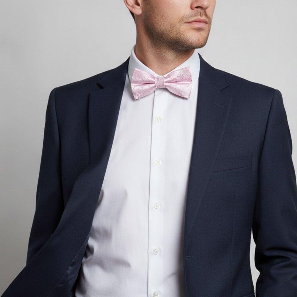 Light Dusty Pink Floral Handmade Mens Bow Tie