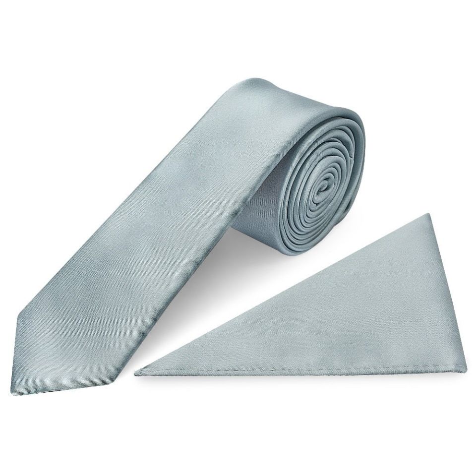 Plain Duck Egg Satin Skinny Mens Tie and Pocket Square Set