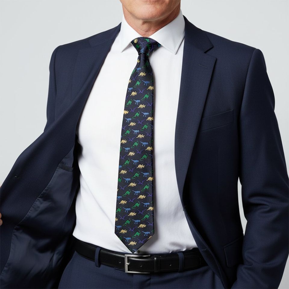 Mens Navy Dinosaur Classic Tie