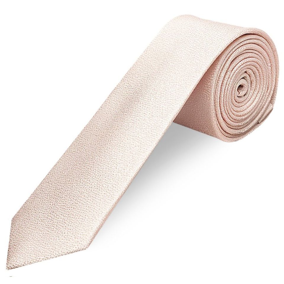 Plain Blush Pink Textured Silk Skinny Boys Tie