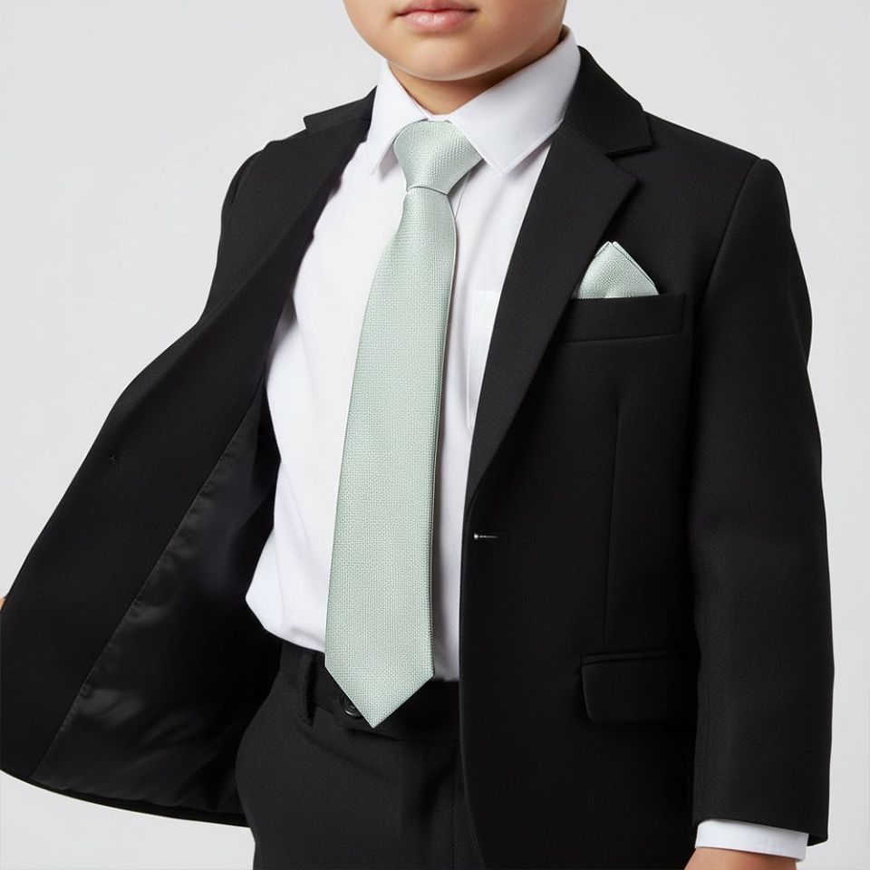 Pre Tied Duck Egg Silk Boys Tie and Pocket Square Set Age 4-7