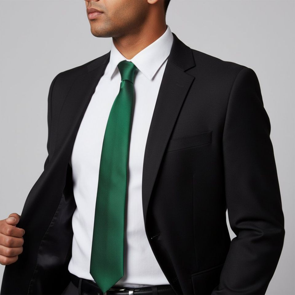 Plain Bottle Green Satin Classic Men's Tie