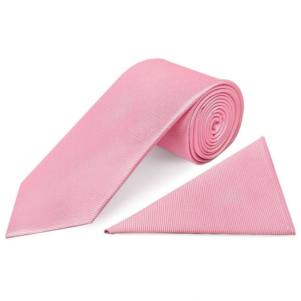 Blush Pink Silk Twill Classic Mens Tie and Pocket Square Set