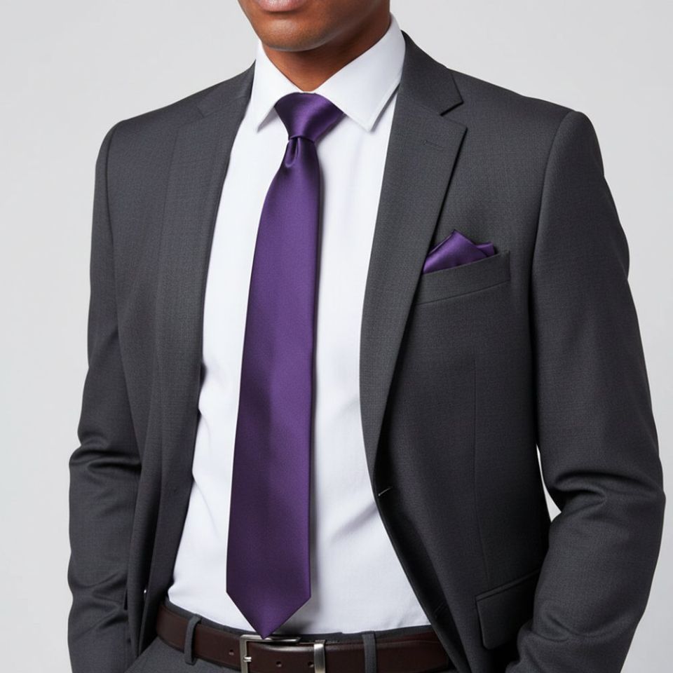 Plain Purple Satin Classic Men's Tie and Pocket Square Set