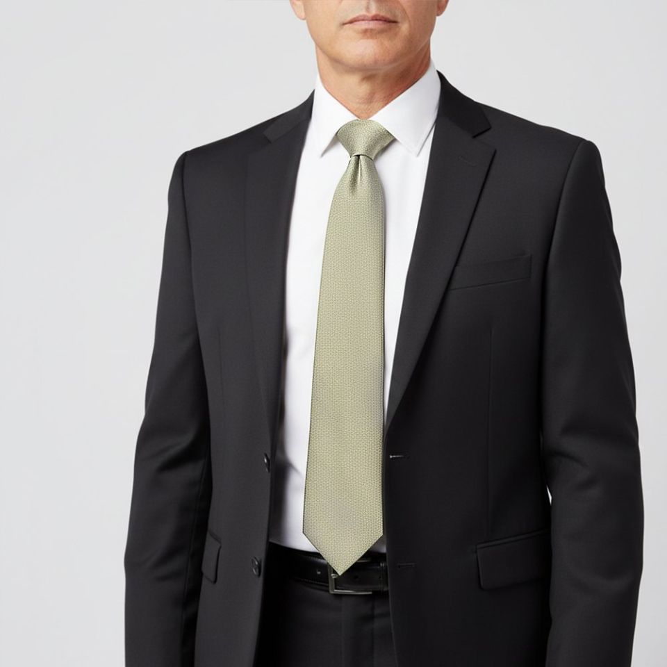 Plain Khaki Green Silk Classic Men's Tie