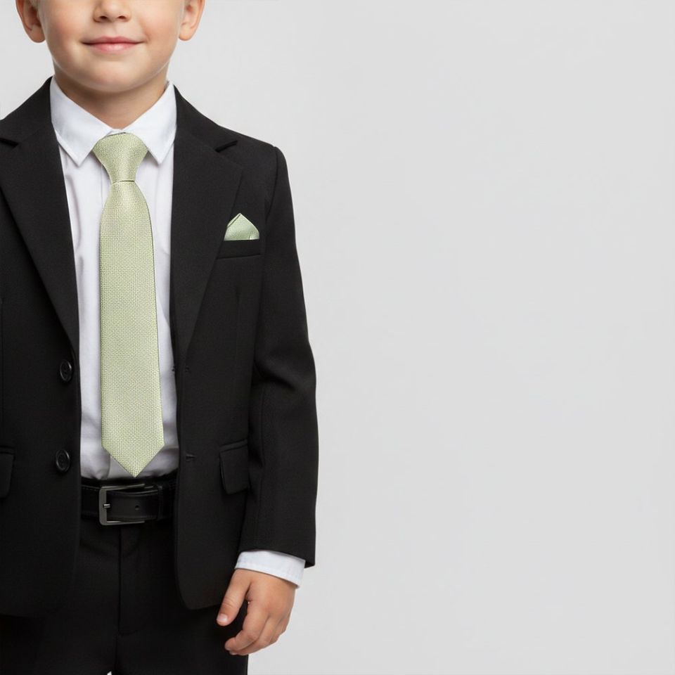 Pre Tied Sage Green Silk Boys Tie and Pocket Square Set Age 4-7