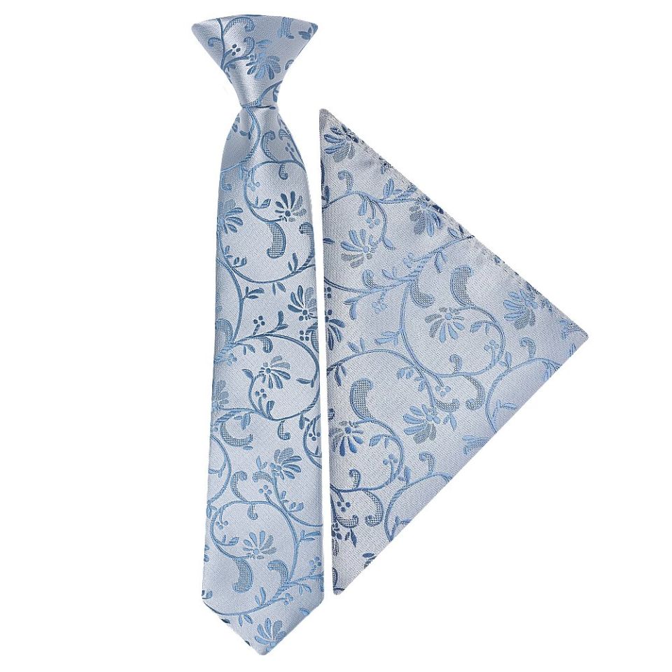 Pre Tied Dusty Blue Floral Boys Tie and Pocket Square Set Age 4-7