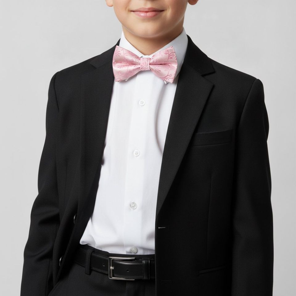 Pre Tied Dusty Pink Floral Boys Bow Tie Age 8-11