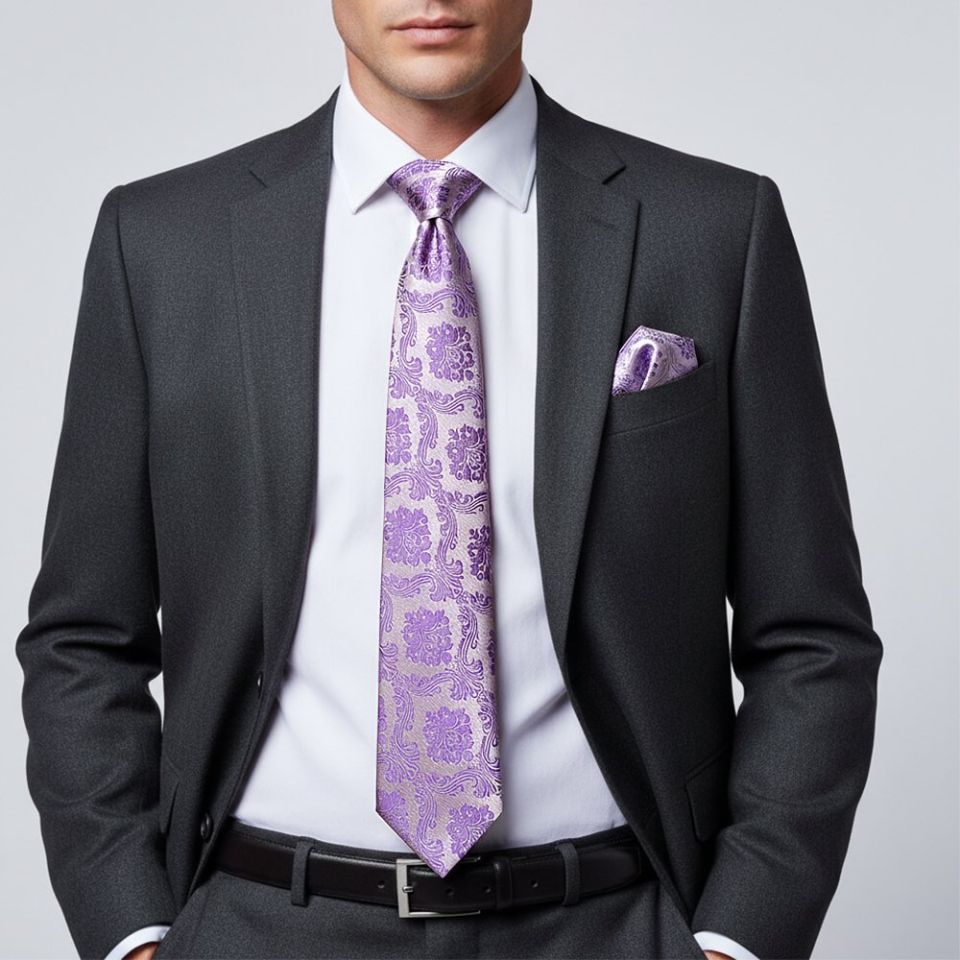 Cadbury Purple Paisley Classic Men's Tie and Pocket Square Set