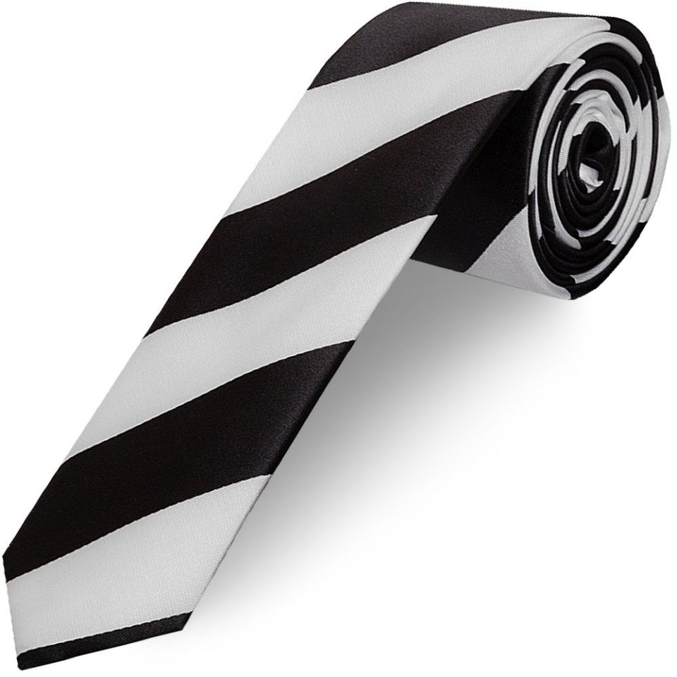 Black and White Striped Hand Made Skinny Men's Football Tie