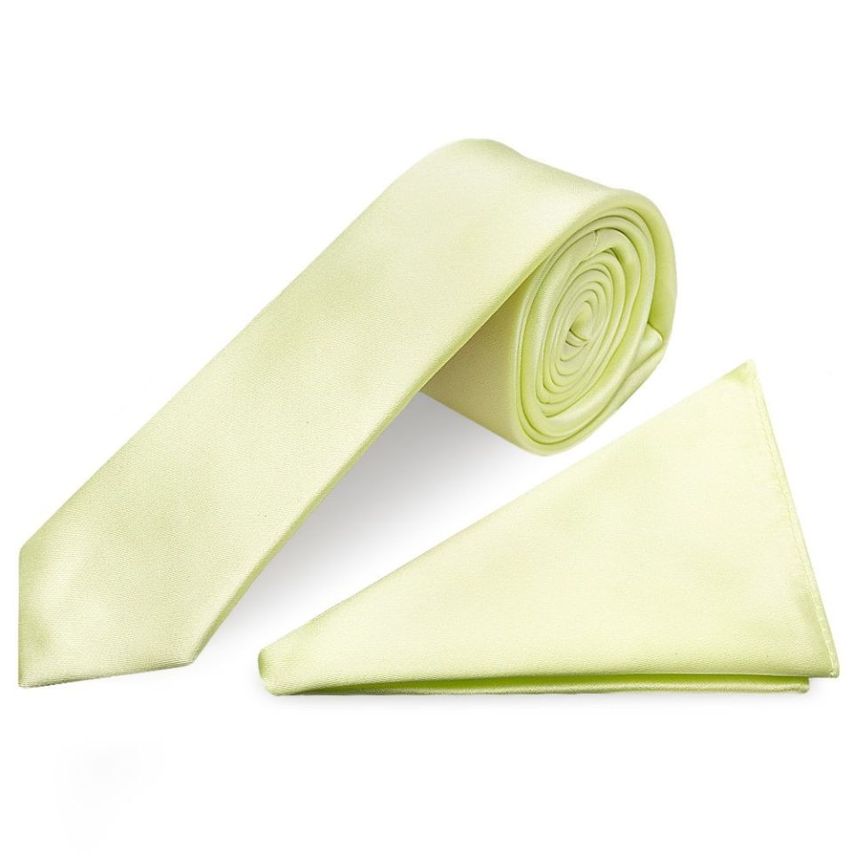 Plain Willow Green Boys Satin Skinny Tie and Pocket Square Set