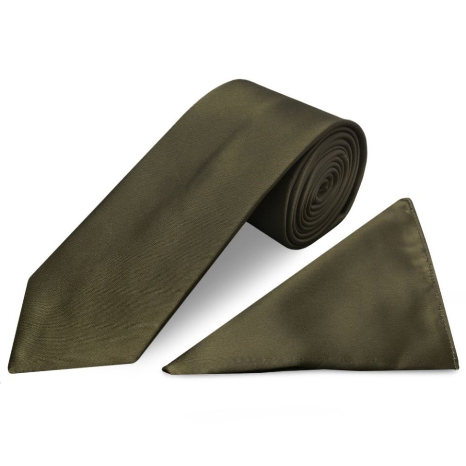 Plain Leaf Green Satin Classic Men's Tie and Pocket Square Set