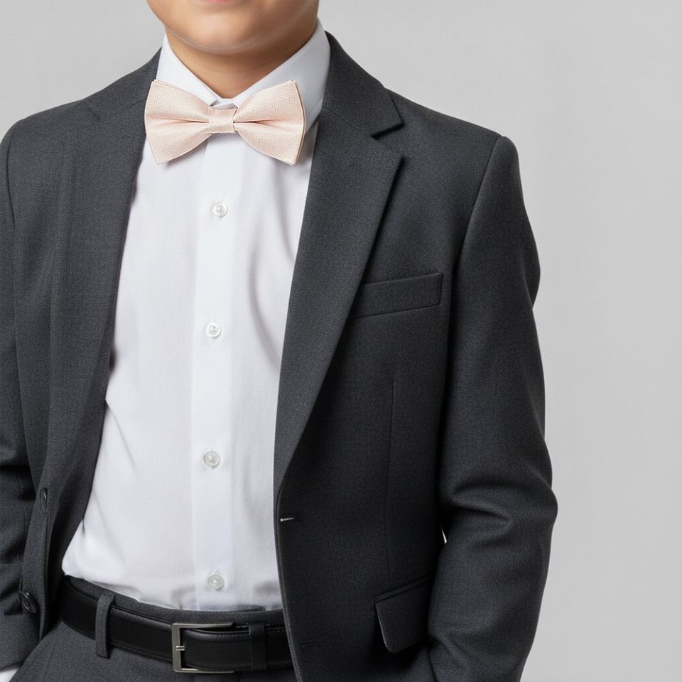 Pre Tied Blush Self Floral Textured Silk Boys Bow Tie Age 8-11
