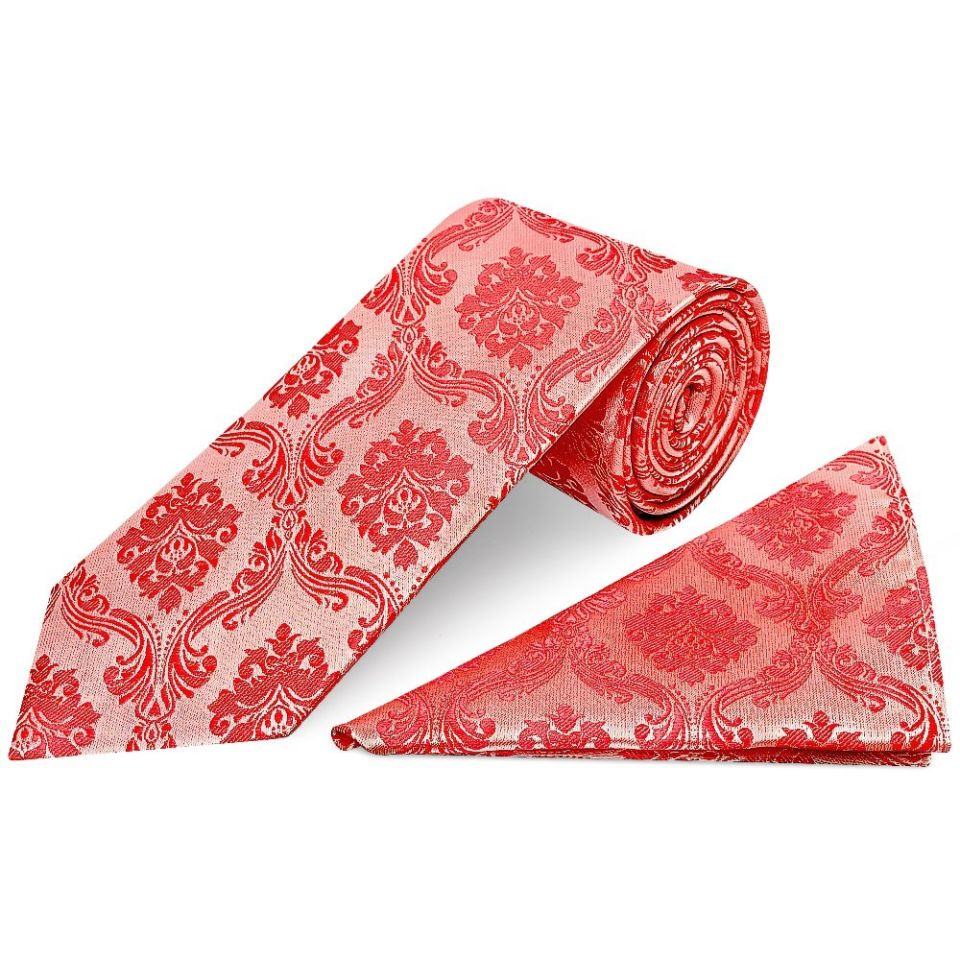 Coral Pink Paisley Classic Men's Tie and Pocket Square Set