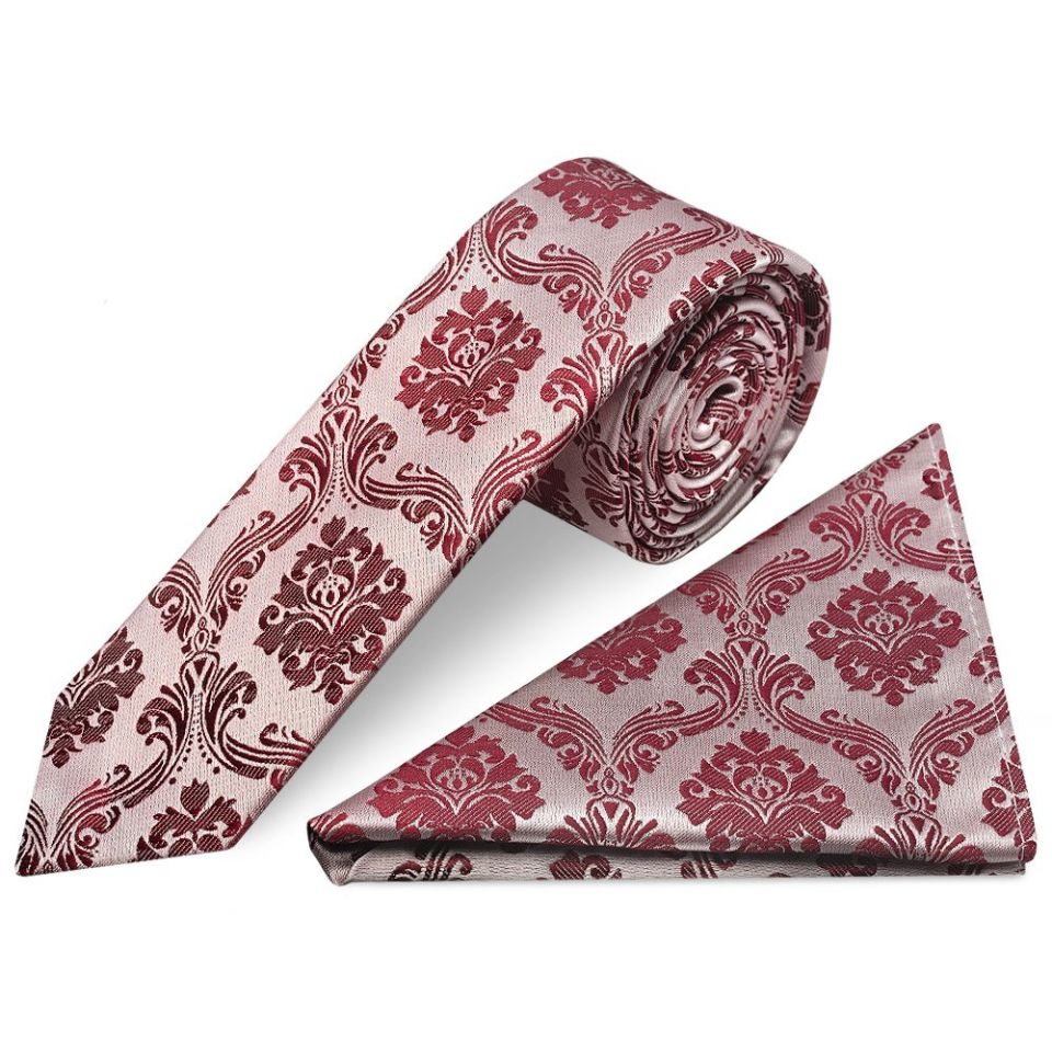 Burgundy Paisley Skinny Boys Tie and Pocket Square Set