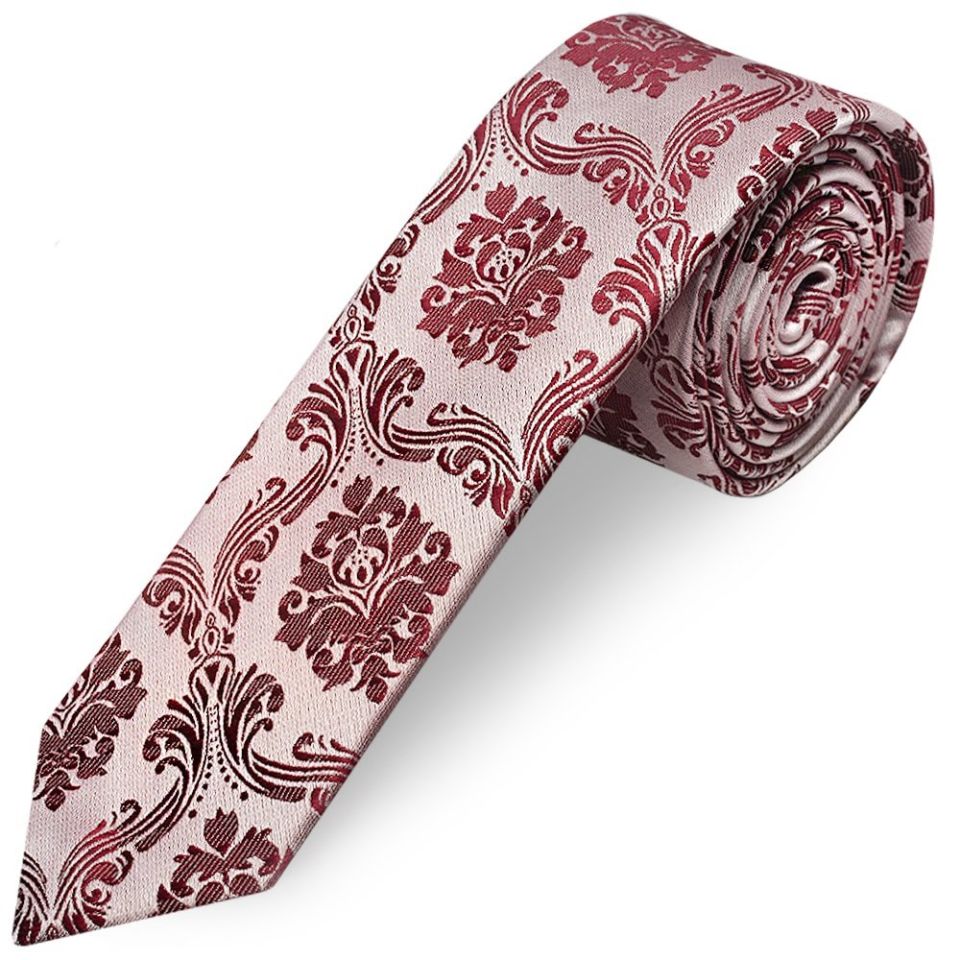 Burgundy Paisley Skinny Men's Tie and Pocket Square Set