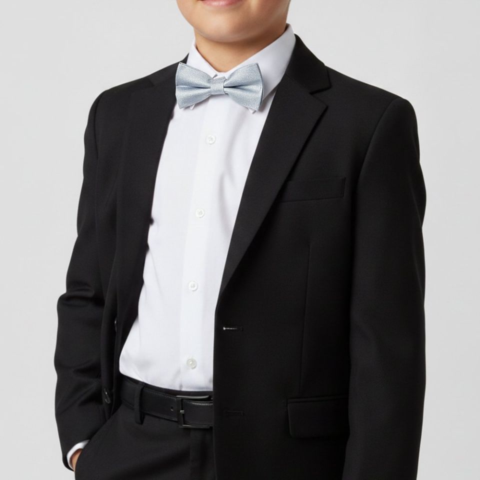 Pre Tied Light Blue Textured Silk Boys Bow Tie Age 8-11