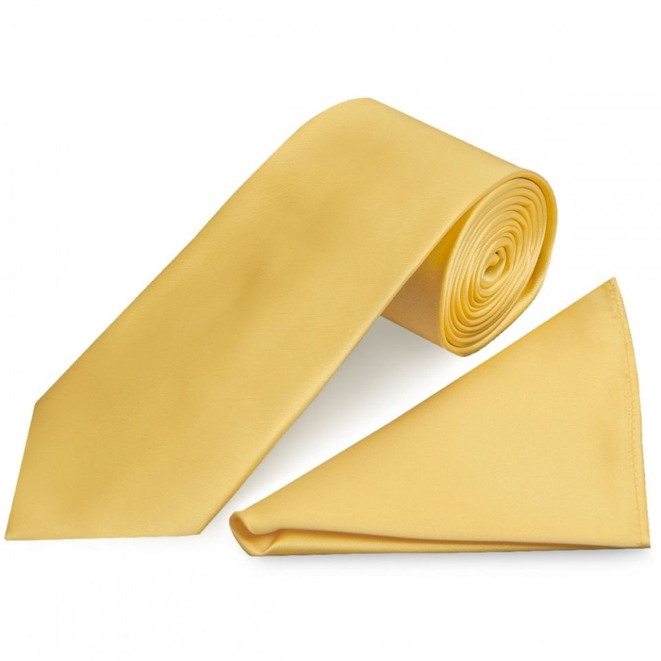 Plain Gold Satin Classic Men's Tie and Pocket Square Set