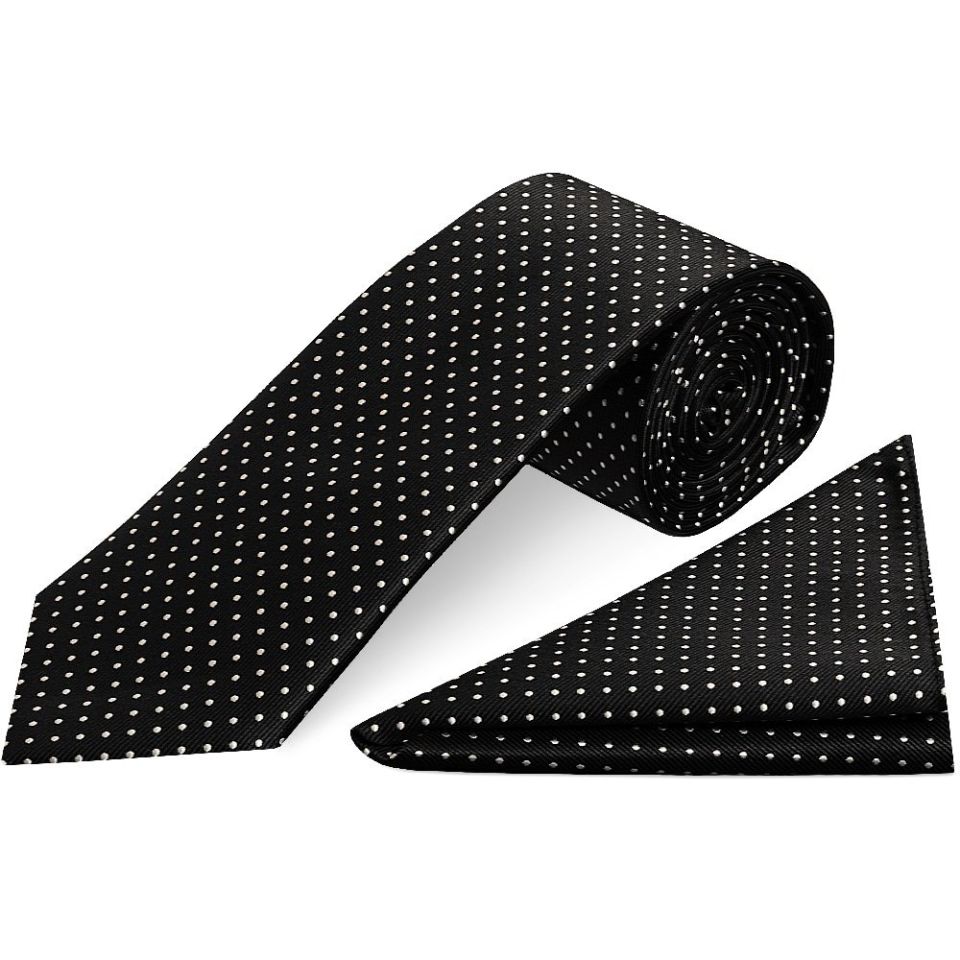 Black and White Polka Dot Classic Men's Tie Pocket Square Set