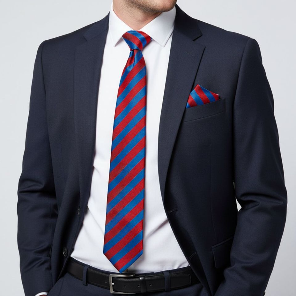 Red and Blue Striped Classic Men's Tie and Pocket Square Set