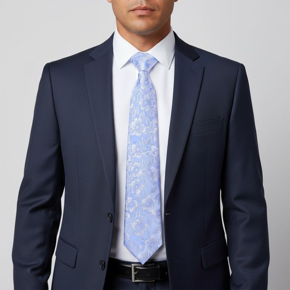 Mens Blue Floral Silk Classic Tie
