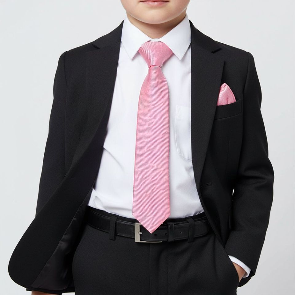 Pre Tied Blush Pink Twill Silk Boys Tie and Pocket Square Set Age 4-7