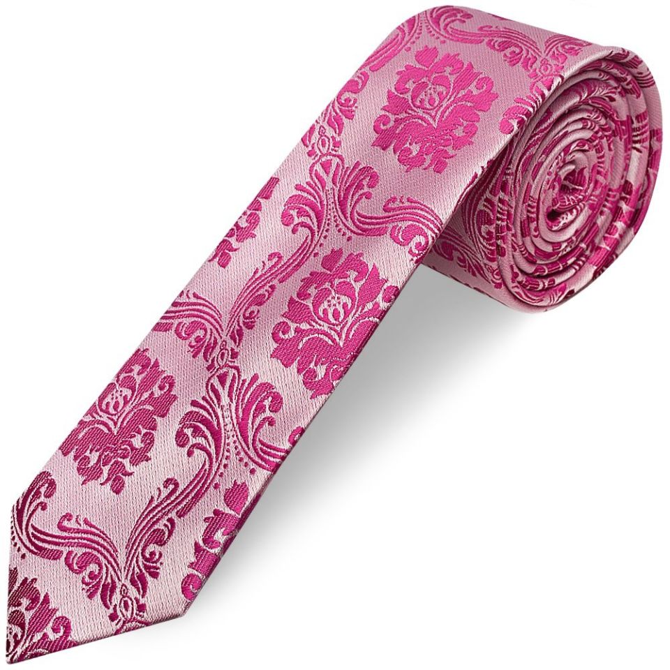 Fuchsia Paisley Skinny Men's Tie and Pocket Square Set