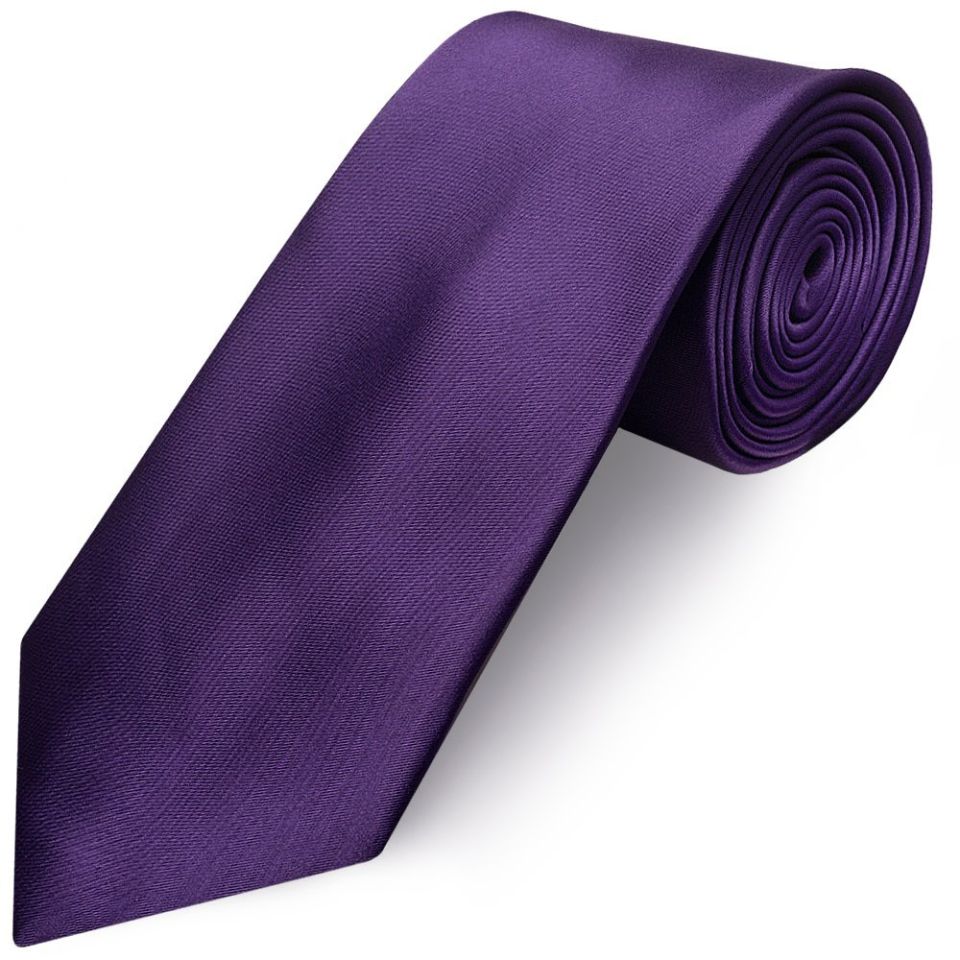 Plain Purple Satin Classic Men's Tie and Pocket Square Set