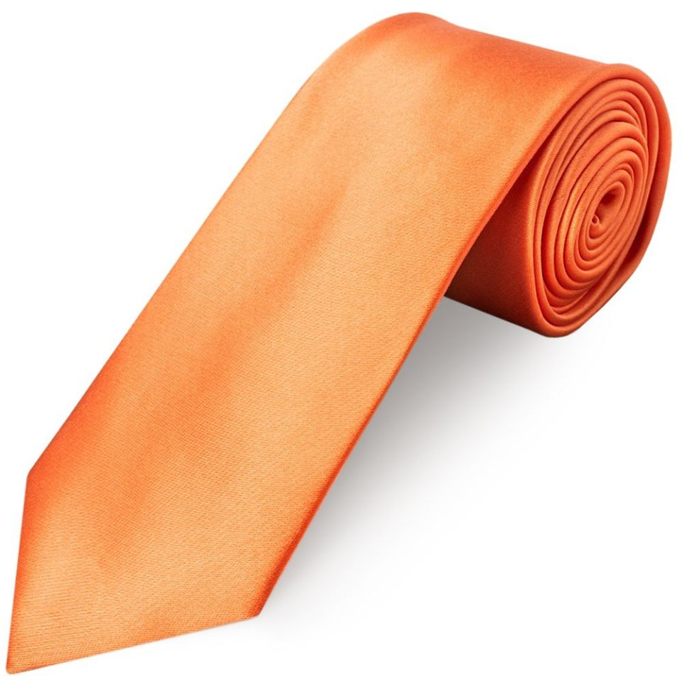 Plain Burnt Orange Satin Classic Men's Tie and Pocket Square Set