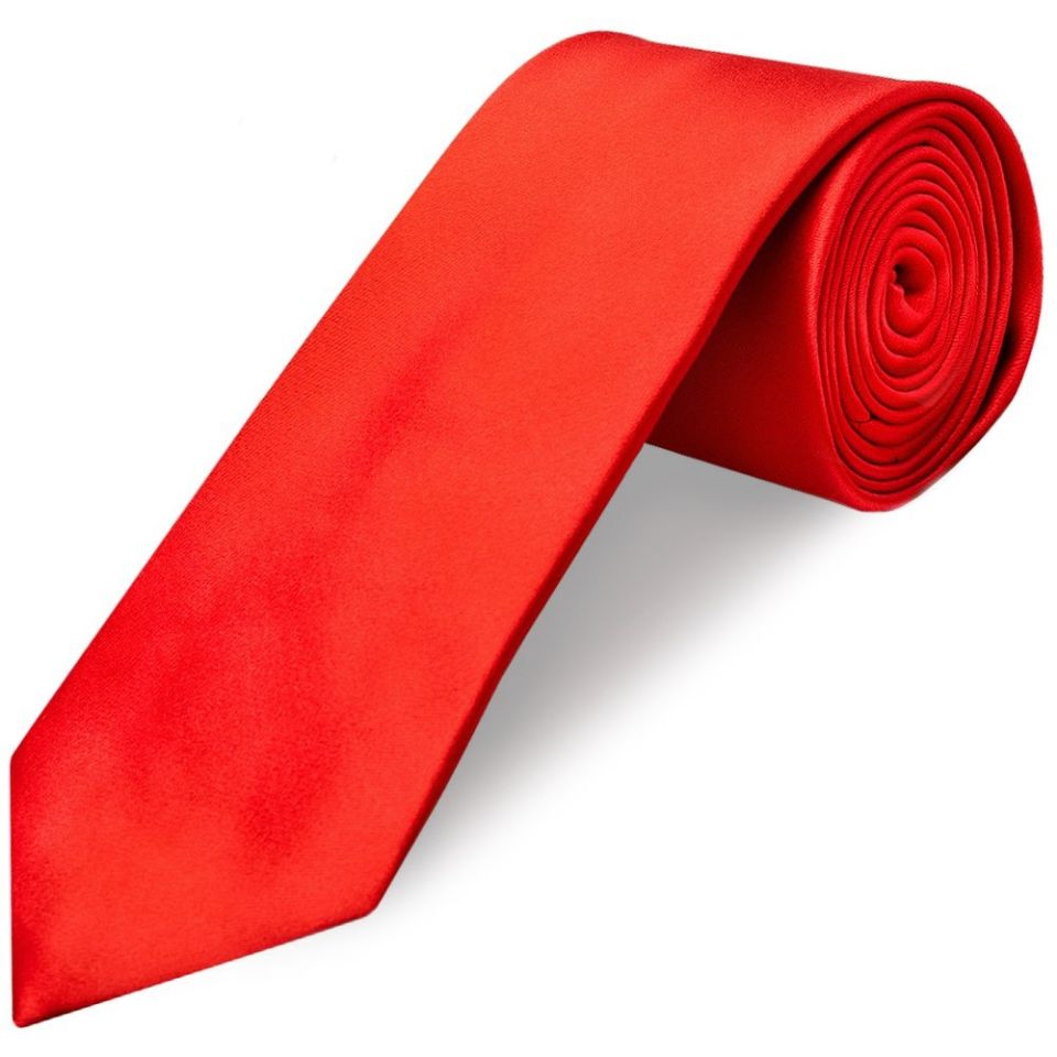 Plain Bright Red Satin Classic Men's Tie and Pocket Square Set