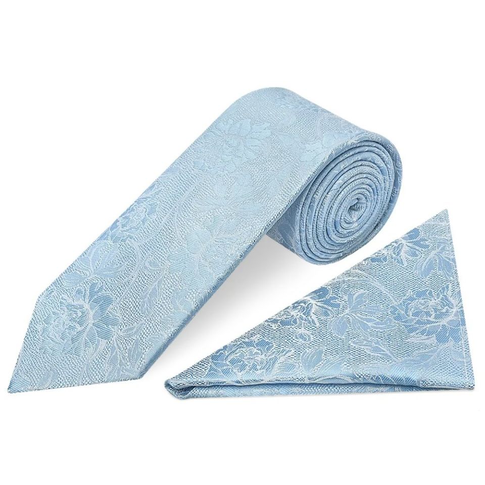 Dusty Blue Flower Classic Men's Tie and Pocket Square Set