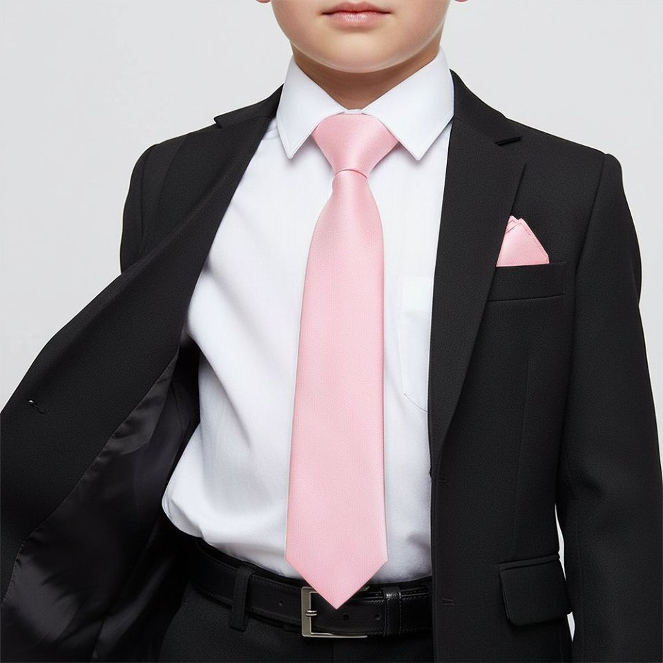 Pre Tied Blush Pink Silk Boys Tie and Pocket Square Set Age 4-7