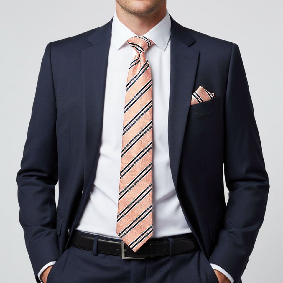 Pink Twin Stripe Classic Men's Tie and Pocket Square Set