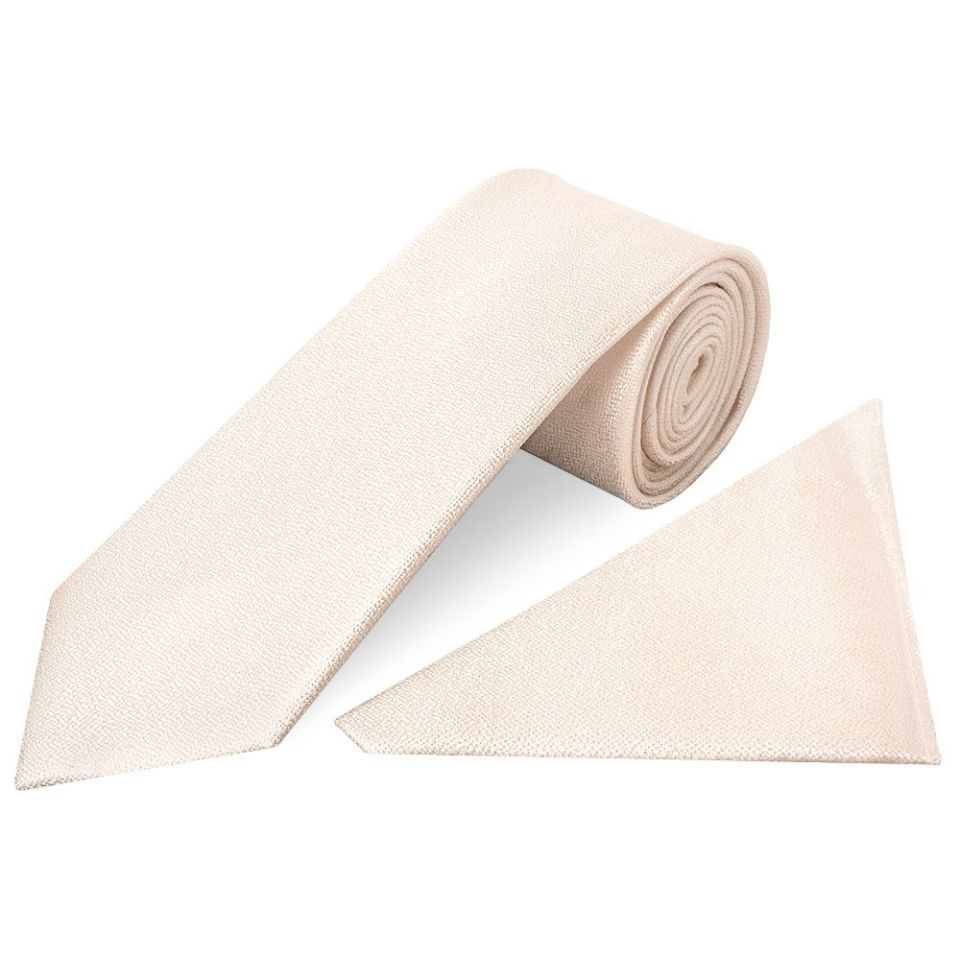 Plain Blush Textured Silk Classic Men's Tie and Pocket Square Set