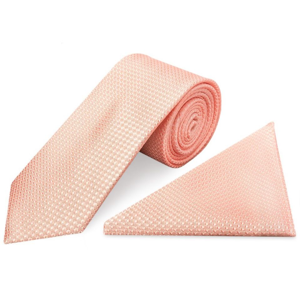 Peach Textured Classic Tie and Pocket Square Set