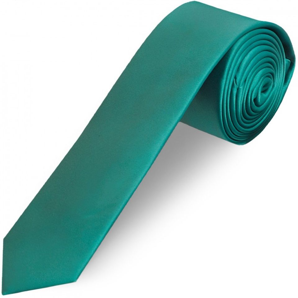 Plain Teal Satin Skinny Boys Tie