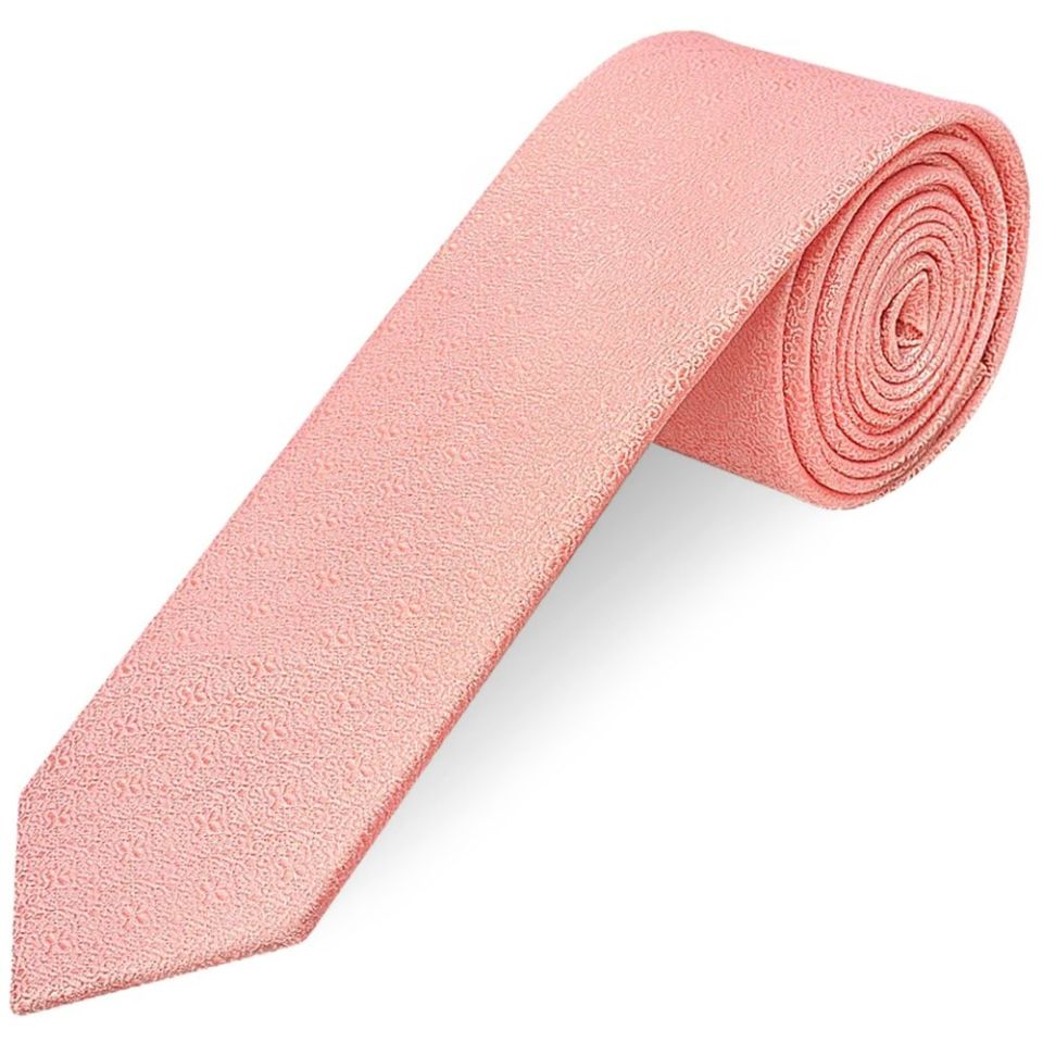 Pink Self Floral Textured Silk Skinny Men's Tie