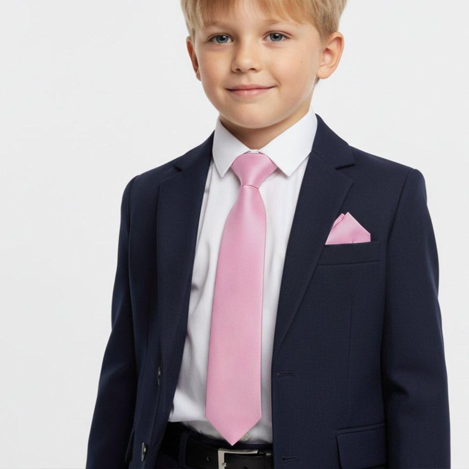 Pre Tied Light Dusty Pink Satin Boys Tie and Pocket Square Set Age 4-7