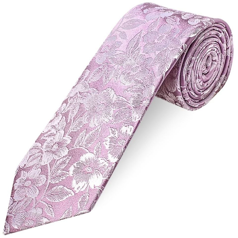 Mens Lilac Floral Silk Classic Tie and Pocket Square