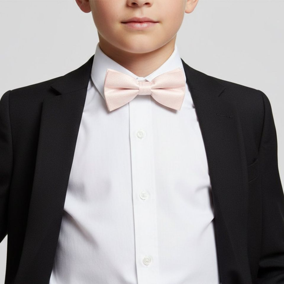 Pre Tied Blush Pink Textured Silk Boys Bow Tie Age 8-11