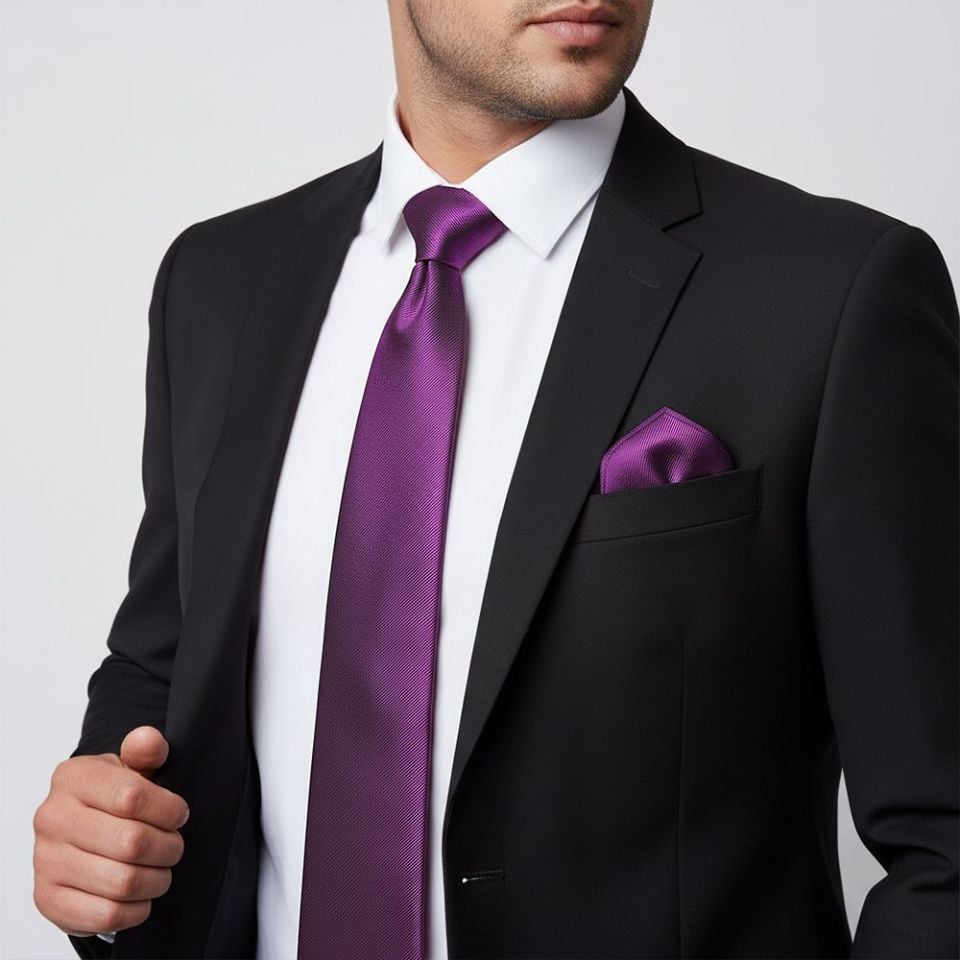 Cadbury Purple Silk Twill Classic Mens Tie and Pocket Square Set