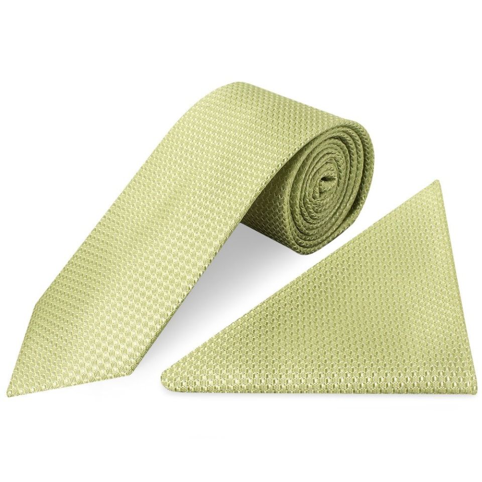 Sage Green Textured Classic Tie and Pocket Square Set