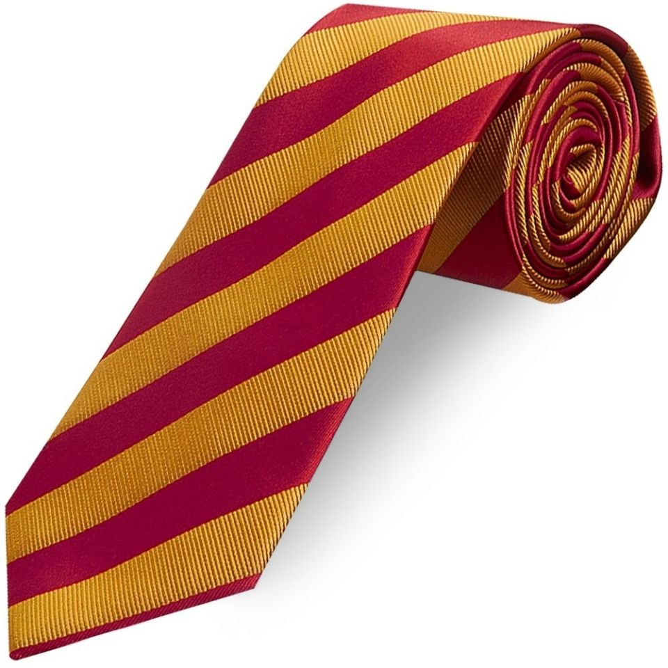 Red and Gold Striped Classic Men's Tie and Pocket Square Set